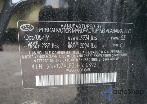 2020 Hyundai Elantra Se from USA, damaged, VIN 5NPD74LF2LH550392
